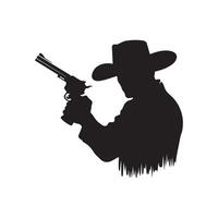 vaqueiro segurando pistola. Preto vetor silhueta logotipo ilustração Projeto branco fundo