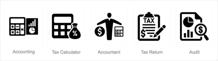 uma conjunto do 5 contabilidade ícones Como contabilidade, imposto calculadora, contador vetor