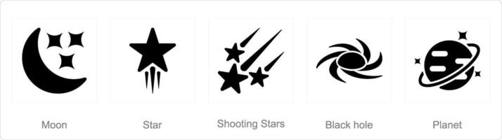 uma conjunto do 5 astronomia ícones Como lua, estrela, tiroteio estrelas vetor