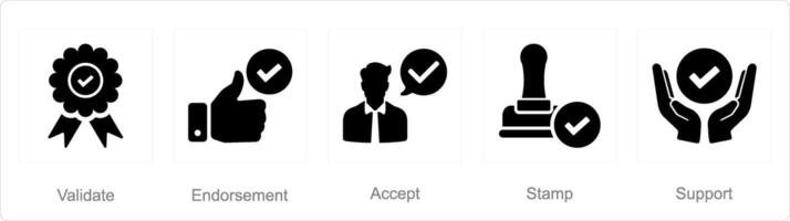 uma conjunto do 5 marca de verificação ícones Como validar, endosso, aceitar vetor