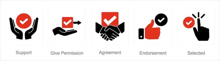 uma conjunto do 5 marca de verificação ícones Como apoiar, dar permissão, acordo vetor