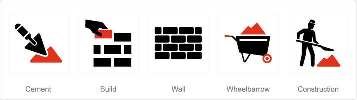 uma conjunto do 5 Construir ícones Como cimento, construir, parede vetor