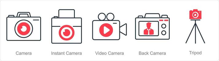 uma conjunto do 5 fotografia ícones Como Câmera, instante Câmera, vídeo Câmera vetor