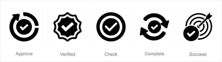 uma conjunto do 5 marca de verificação ícones Como aprovar, verificado, Verifica vetor