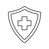ícone linear de seguro médico. ilustração de linha fina. escudo de segurança com cruz médica. símbolo de contorno da apólice de seguro. desenho de contorno isolado de vetor