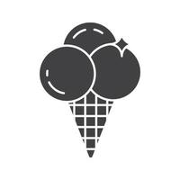 ícone de glifo de sorvete. símbolo da silhueta. bolas de sorvete em casquinha de waffle. espaço negativo. ilustração isolada do vetor