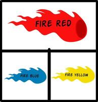 fogo vermelho, azul, amarelo, e vermelho chamas vetor