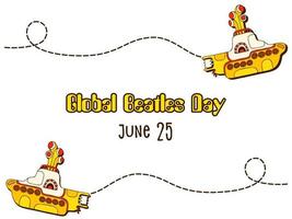 submarino amarelo em estilo doodle. mão desenhada logotipo. dia global dos Beatles - 25 de junho. vetor