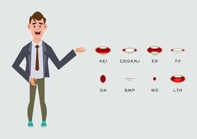 personagem de desenho animado bonito empresário com sincronização labial diferente para design, movimento ou animação vetor