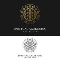 despertar espiritual com flor da vida e modelo de design de logotipo de 7 símbolos de chakra vetor