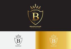 conceito do logotipo da coroa de luxo ouro letra b vetor