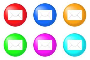 envelope conjunto de ícones, símbolo colorido do ícone de mensagem no círculo colorido. ícone de mensagem na coleção de bolhas coloridas vetor