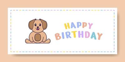 banner de feliz aniversário com personagem de desenho animado de cachorro bonito. ilustração vetorial vetor