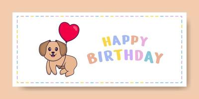 banner de feliz aniversário com personagem de desenho animado de cachorro bonito. ilustração vetorial vetor