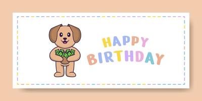 banner de feliz aniversário com personagem de desenho animado de cachorro bonito. ilustração vetorial vetor