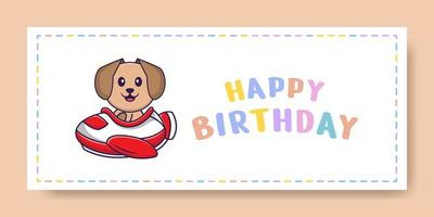 banner de feliz aniversário com personagem de desenho animado de cachorro bonito. ilustração vetorial vetor