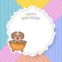 cartão de feliz aniversário com personagem de desenho animado de cachorro bonito. ilustração vetorial vetor