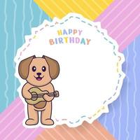 cartão de feliz aniversário com personagem de desenho animado de cachorro bonito. ilustração vetorial vetor