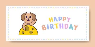 banner de feliz aniversário com personagem de desenho animado de cachorro bonito. ilustração vetorial vetor