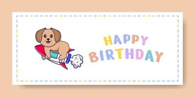 banner de feliz aniversário com personagem de desenho animado de cachorro bonito. ilustração vetorial vetor