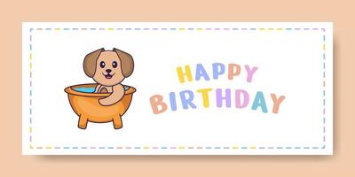 banner de feliz aniversário com personagem de desenho animado de cachorro bonito. ilustração vetorial vetor