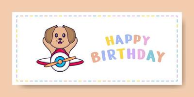 banner de feliz aniversário com personagem de desenho animado de cachorro bonito. ilustração vetorial vetor