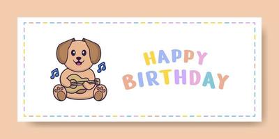 banner de feliz aniversário com personagem de desenho animado de cachorro bonito. ilustração vetorial vetor