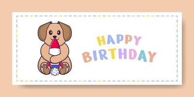 banner de feliz aniversário com personagem de desenho animado de cachorro bonito. ilustração vetorial vetor