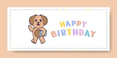 banner de feliz aniversário com personagem de desenho animado de cachorro bonito. ilustração vetorial vetor