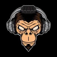 ilustração de cabeça de macaco com fone de ouvido vetor