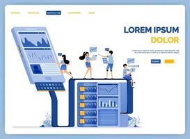 design de aplicativos móveis solicitar e receber análise de big data conectado à rede do sistema de banco de dados ilustração vetorial pode ser usada para página de destino website aplicativos móveis pôster flyer ui ux vetor