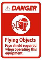 sinal de perigo em objetos voadores, proteção facial necessária ao operar este equipamento vetor