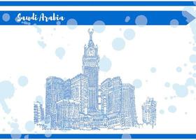 Arábia Saudita azul esboço cartão postal alto arranha-céu vetor