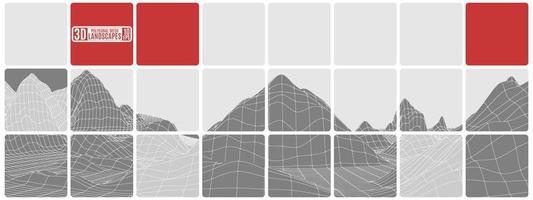 abstração de azulejos em preto e branco com inserções vermelhas nas montanhas vetor