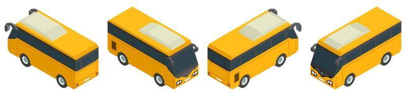 coleção isométrica de microônibus amarelo de transporte público vetor