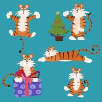 compilação de tigres de desenhos animados de personagens simples. novo vetor