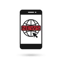ícone de design plano de telefone móvel com sinal vermelho globo notícias ao vivo. vetor