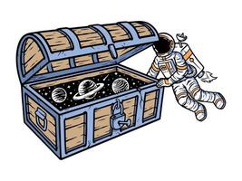 astronautas encontram ilustração de baús de tesouro vetor