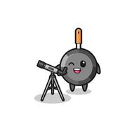 Frigideira mascote do astrônomo com um telescópio moderno vetor