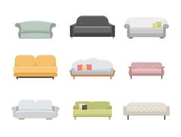 sofá e sofás conjunto de ícones de vetor plana de móveis. estilo de ilustração dos desenhos animados.
