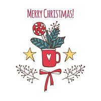 cartão de feliz natal com bagas de natal e doces vetor
