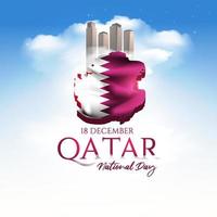 celebração do dia nacional do qatar com marco e bandeira na tradução árabe, dia nacional do qatar, 18 de dezembro. ilustração vetorial