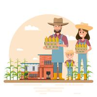 personagem de desenho animado feliz família agricultor vetor