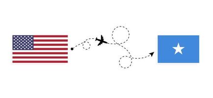 voo e viagem dos EUA para a Somália pelo conceito de viagem de avião de passageiros vetor