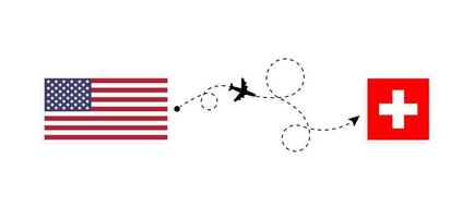 voo e viagem dos EUA para a Suíça pelo conceito de viagem de avião de passageiros vetor