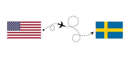 voo e viagem dos EUA para a Suécia pelo conceito de viagem de avião de passageiros vetor