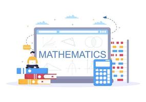 aprendizagem matemática da educação e ilustração vetorial dos desenhos animados do fundo do conhecimento. ciência, tecnologia, engenharia, fórmula ou matemática básica vetor