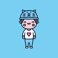 kawaii kid boy cartoon vector usando chapéu de gato. perfeito para crianças do berçário, cartão, menina do chá de bebê, design de tecido.
