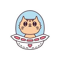 desenho de gato kawaii na nave espacial. perfeito para design de tecido de menina de chá de bebê de cartão de crianças de berçário. vetor