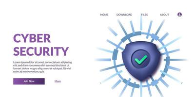 segurança cibernética proteção de privacidade de dados digitais escudo 3d conceito de modelo de página de destino de cor fofa vetor